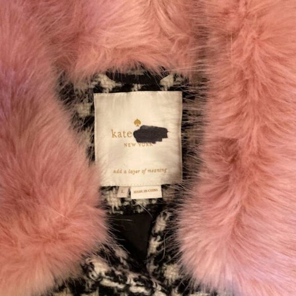COPY - Kate Spade houndstooth wool coat detachable pink fur collar lined NWOT s… - Picture 13 of 15